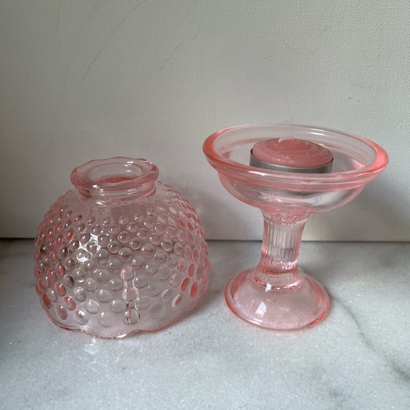 Vintage pink fairy lamp hobnail design candle holder 5.5” - Picture 5 of 12